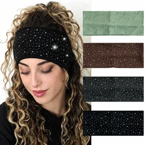 Rhinestone Wide Elastic Headband For Women Leopard Print Sparkly Hair Band Solid Color Fabric Headwrap Fashion Hair Accessories