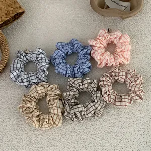 Korean style plaid fabric hair scrunchies cute vintage ponytail holders hair accessories set