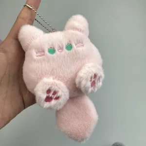 Mignon chat rose peluche porte-clés doux dessin animé poupée sac charm moelleux