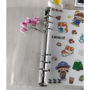 Transparente PVC A5 A6 Ringbuch Notizbuch Hülle mit Metallringen und niedlichen Stickern.