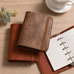 Mini Carnet à Anneaux en Cuir PU Journal de Poche Portable Agenda avec Pages Intérieures de Rechange Fournitures de Bureau et d'École