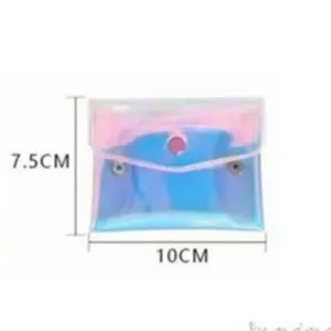 Mini porte-cartes et porte-monnaie en PVC holographique avec bouton-pression, 10x7.5cm.