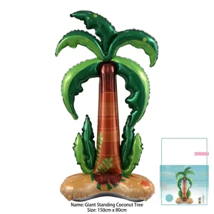 Large inflatable palm tree foil balloon for summer tropical party beach scene decoration.