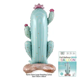 Giant standing cactus foil balloon for summer party beach decoration and indoor events.