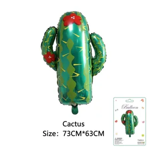 Cactus foil balloon for summer party decor, green plant balloon 73x63cm for tropical party.