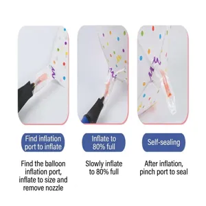 Detailed step-by-step instruction guide showing how to inflate aluminum foil beach balloons properly.
