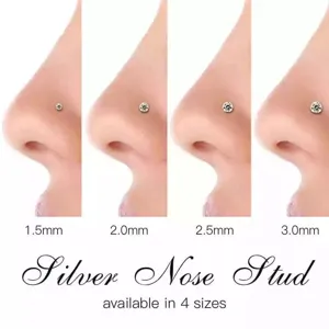 Stainless steel nose stud with sparkling zirconia stone in four sizes 1.5mm to 3.0mm options.