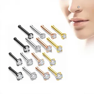 Stainless steel crystal nose stud body piercing jewelry set with sparkling cubic zirconia stones.
