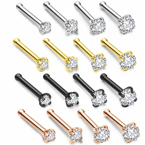 Stainless steel cubic zirconia nose stud set body piercing jewelry multi color sizes