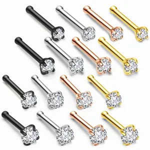 Wholesale 316L stainless steel round cubic zirconia straight nose stud body jewelry