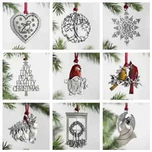 Vintage Metal Christmas Tree Ornaments Hollow Out Silver Iron Hanging Pendant For Holiday Party Home Festive Decor Gift