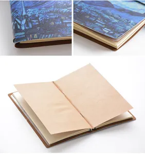 Detailed view of the artistic faux leather notebook featuring classic starry night cover design.