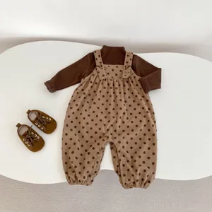 Simpatico completo autunnale per neonato maglia manica lunga salopette pois velluto