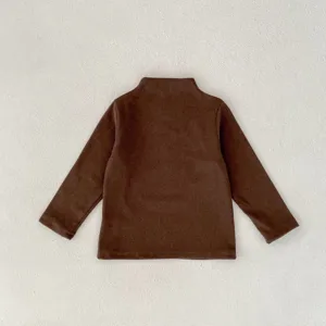 t-shirt maniche lunghe marrone per bambini vista dettaglio top basic di cotone vestiti autunno