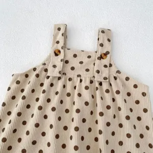 Pantaloni con bretelle a pois in velluto a coste per neonato tutina autunnale