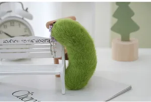 Green cucumber plush keychain fluffy vegetable bag pendant soft toy accessory for girls