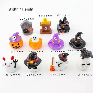 Halloween miniature resin ornaments set featuring spooky ghosts, pumpkins, and skull designs.