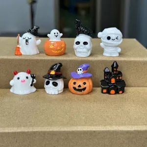 Halloween resin miniature ornaments set, spooky ghost pumpkin skull figures for decor