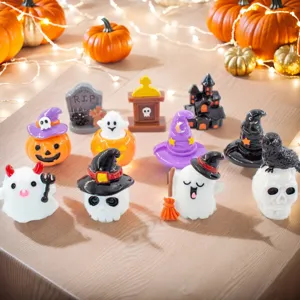 Halloween Micro Landscape Resin Ornaments Mini Pumpkin Ghost Skull Castle Tombstone Miniature Figurines For Festive Home Party Table Decor Craft
