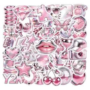 Y2K Pink Metallic Graffiti Stickers Set Waterproof Vinyl Aesthetic Decals For Water Bottle Journal Laptop DIY Craft