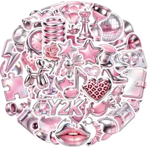 50pcs Y2K pink metallic graffiti stickers cute aesthetic DIY waterproof decals for water bottle