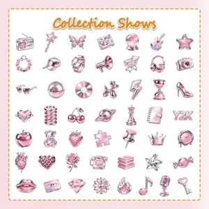 Detailed view showcasing various Y2K pink metallic graffiti stickers, perfect for DIY crafts and journaling.