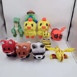 Set di peluche in stile pixel, collezione di bambole animali morbide, figure per bambini.