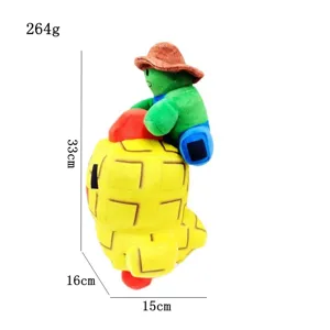 Simpatico peluche bambola personaggio verde che cavalca creatura waffle giallo regalo 33cm
