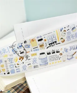 Cute rabbit milk themed PET washi tape for journaling, DIY planner decorative masking tape.
