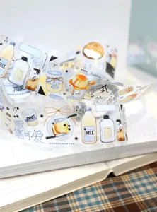 Cute milk time PET masking tape detail design with sweet milk and dessert art for journal use.