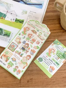 Detailed view of Japanese aesthetic watercolor diary stickers featuring cute illustrations.