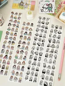 Cute Q-version character sticker rolls, original design aesthetic journaling die-cut stickers for crafts.