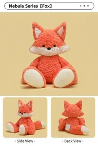 Cute orange fox plush toy stuffed animal doll, soft fluffy gift for kids and girls.