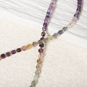 Colorful fluorite square bead necklace fashion light luxury niche design clavicle chain