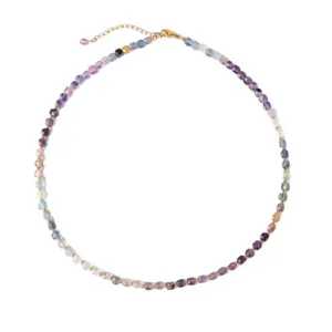 Colorful multi-stone square bead short necklace fashion clavicle chain for women chic daily.