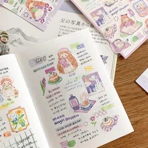 Cute hand-painted decorative stickers for bullet journals, Japanese watercolor aesthetic.