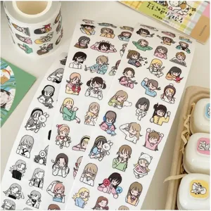 Niedliches Cartoon-Mädchen Aufkleber-Rolle Washi-Tape Set für kreatives Journaling.