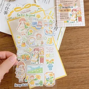 Cute Japanese watercolor decorative stickers set, transparent daily diary journaling stationery.