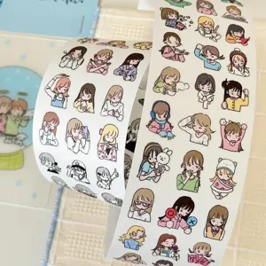 Cute chibi girl character sticker roll, original design washi tape for journaling and DIY.