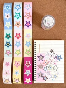 Star washi tape roll and sticker strips for journal DIY and Guka decoration, colorful design.