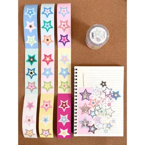 Colorful star washi tape sticker rolls set for journal deco and DIY crafts aesthetic.