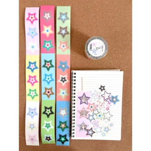 Cute gradient star washi tape roll and sticker set for bullet journaling, DIY crafts, and scrapbooking.