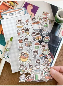 Schattige transparante koffie thema stickers voor dagboek planner knutselen briefpapier.
