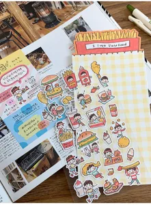 Leuke fastfood planner stickers in krabbelstijl, perfect voor dagboek en notitieboek.