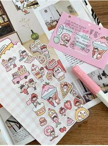 Schattig Japans doodle-stijlstickerblad voor planner en dagboekdecoratie in detailweergave