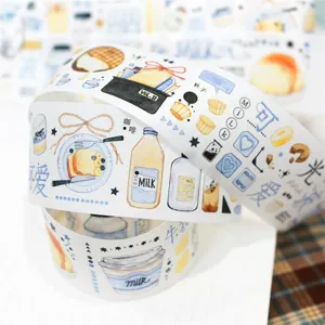 Cute milk food theme decorative PET washi tape roll for journaling and craft scrapbooking.