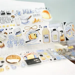 Cute milk breakfast PET washi tape for journaling, scrapbooking, and DIY craft decoration.