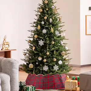 Jupe de sapin de Noel carreaux rouges col decoratif housse de base pour fete decoration
