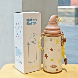 Mignonne bouteille d'eau isotherme étoile chapeau magique en acier 316 tasse avec paille.