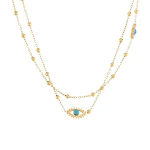 18K vergoldete edelstahl doppelschicht blickfang türkis anhänger halskette modeschmuck